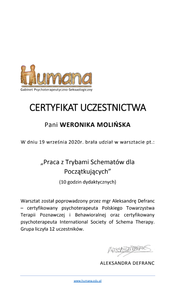 certyfikat schemat humana